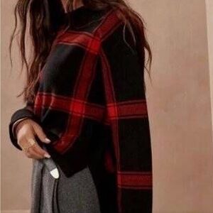 Banana Republic Red & Black Plaid Crew Neck Holiday Sweater, New W Tags, XL